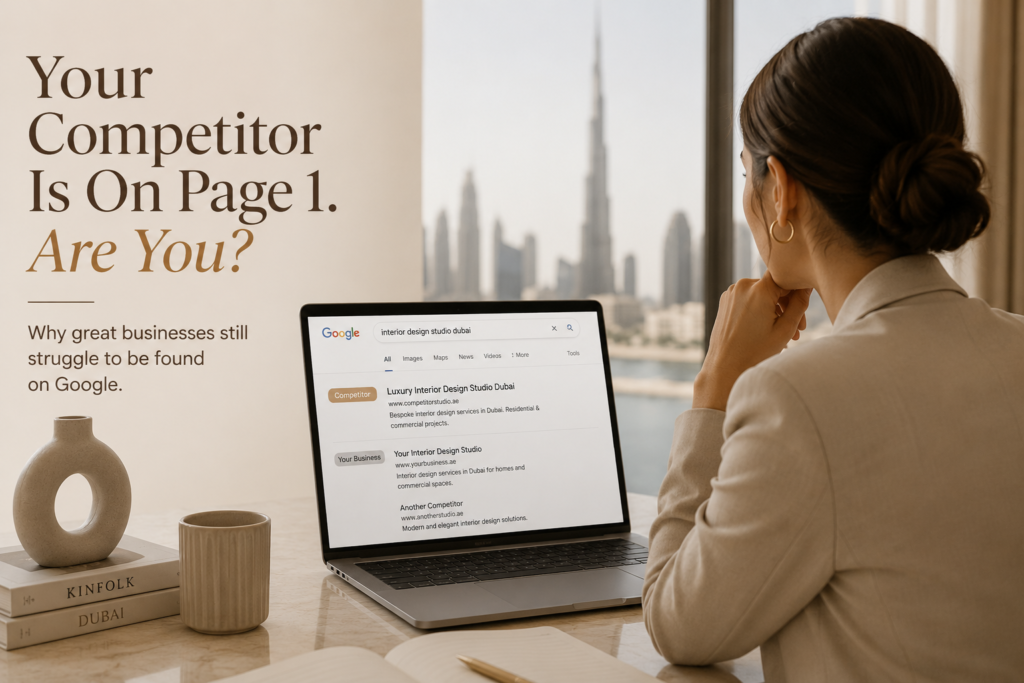 Local SEO Dubai strategy showing why some businesses rank higher on Google search results and how to improve website visibility